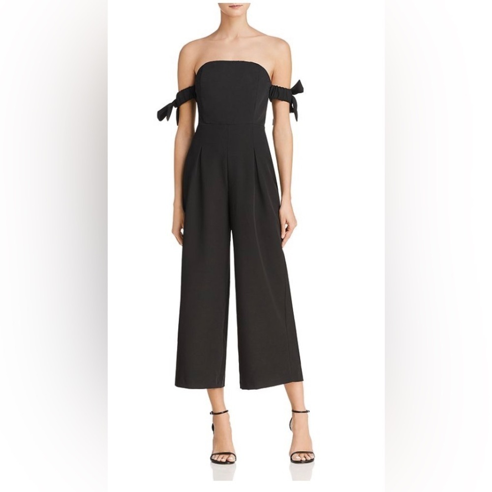 Endless Rose Black Off Shoulder Bow Women's Wide Leg Jumpsuit Size-XS